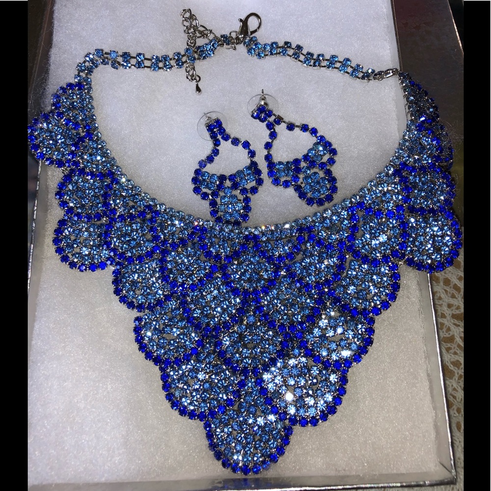Blue Necklace And Earrings Set
